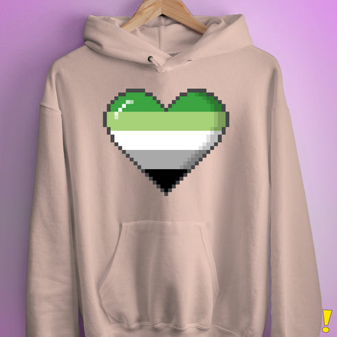 Aromantic Pride 8-Bit Pixel Heart Hoodie - Light Pink